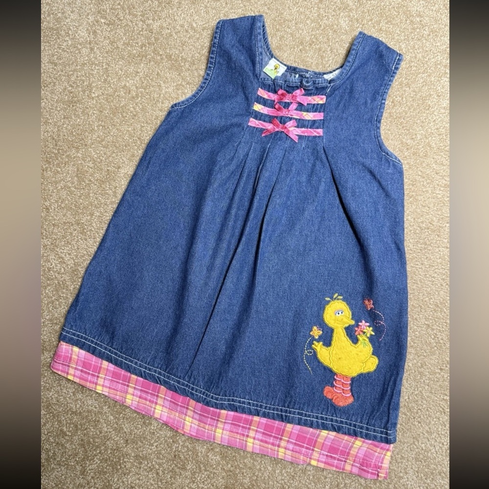 Vintage Sesame Street Big Bird Denim Dress Girl 5T | RARE - Picture 1 of 8